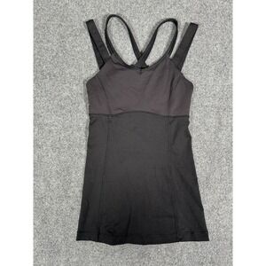 Lululemon Tank Top Womens 2 Black CrissCross Back Shelf Bra Yoga Activewear‎ Gym